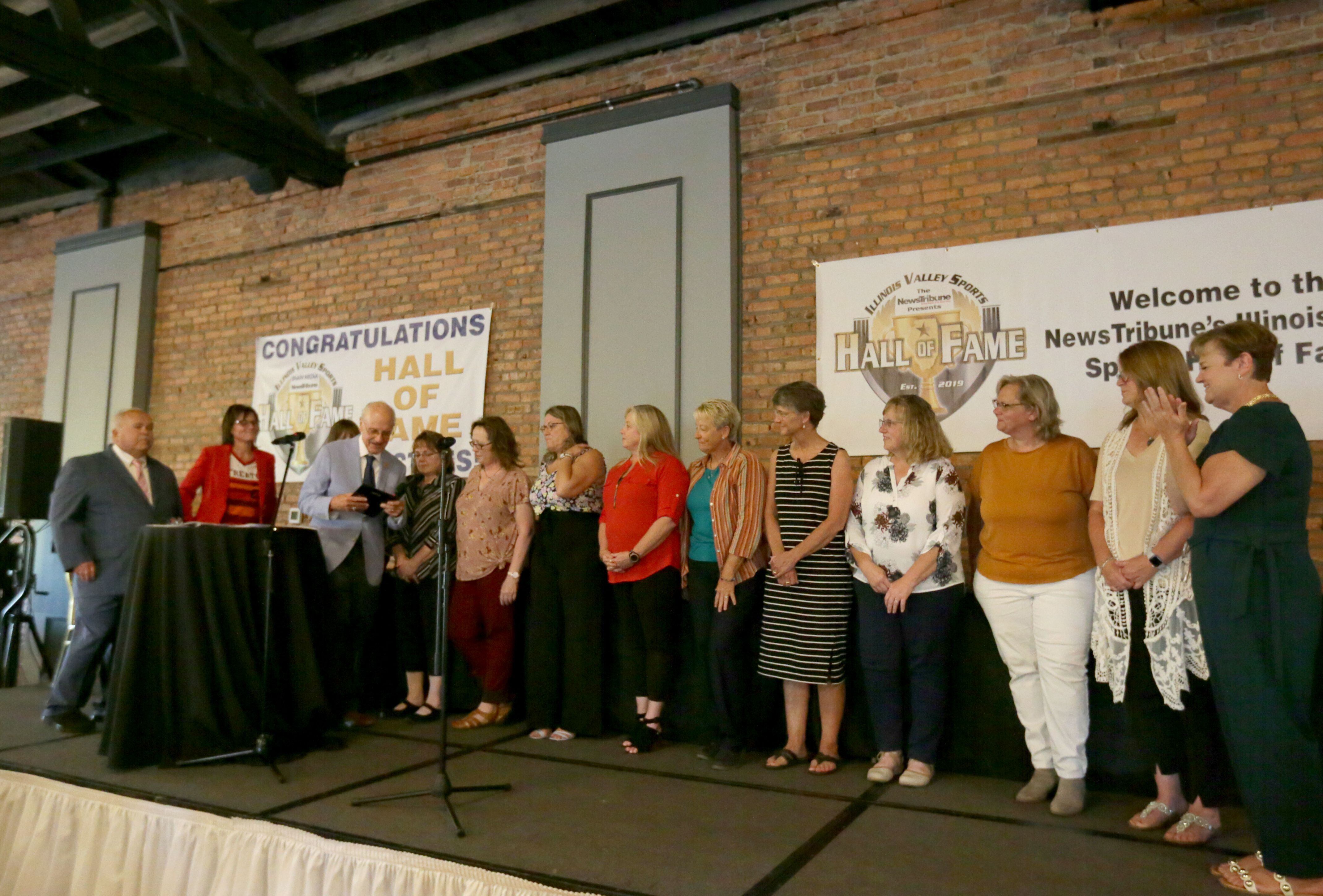 Members of the 1983 Streator softball team are inducted into the Shaw Local Illinois Valley Sports Hall of Fame in June of 2022 at the Auditorium Ballroom downtown La Salle. 