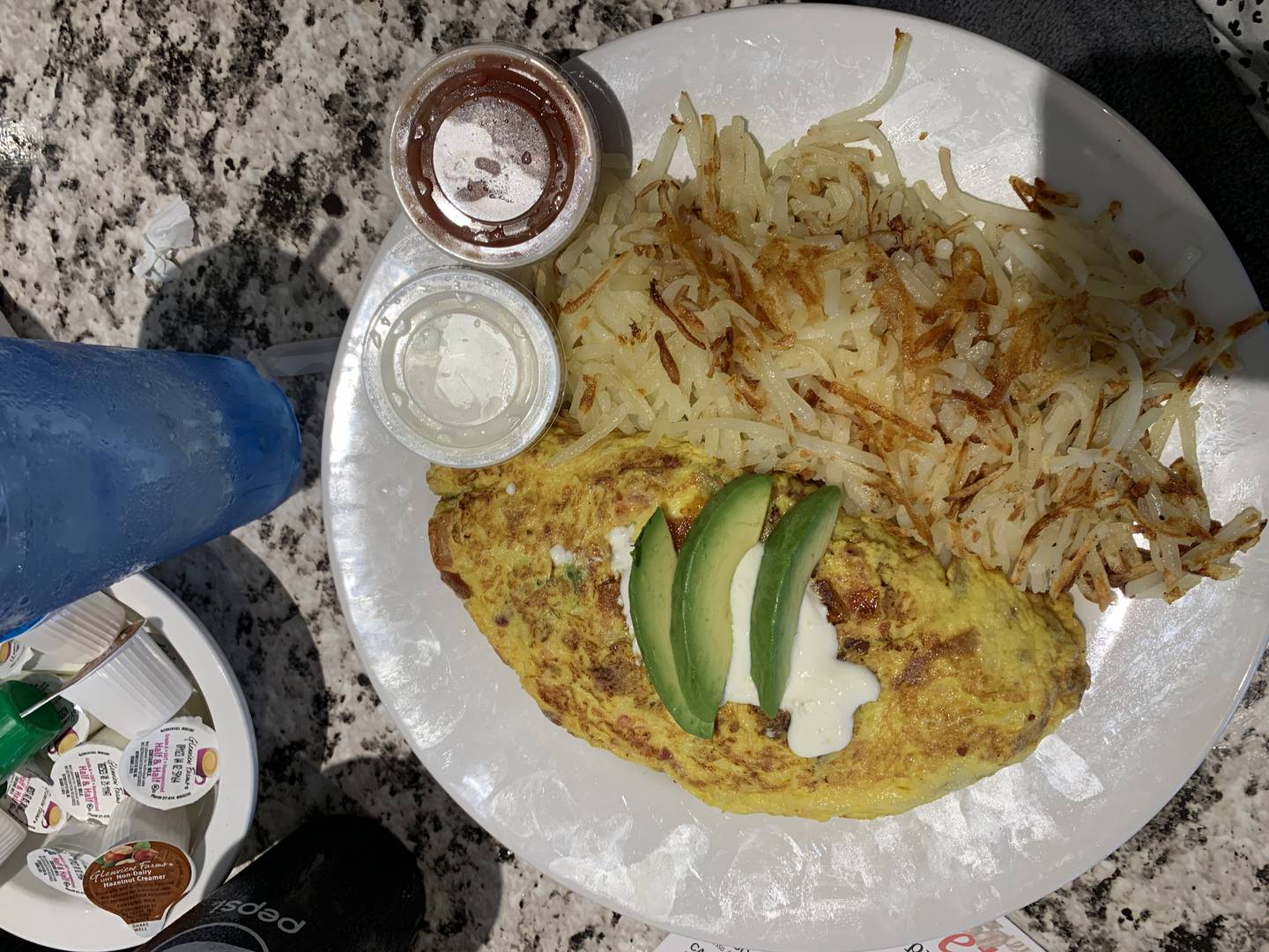 Avocado and bacon omelet ($18) at Sweet Basil Cafe in Algonquin.