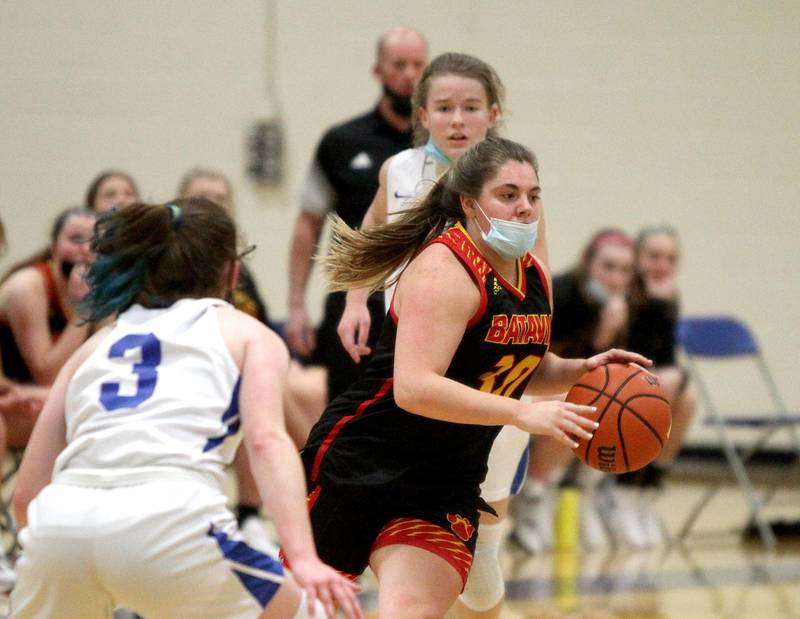 Batavia's Claire Nazos (30) dribbles down court during a game at Wheaton North on Thursday, Jan. 20, 2022.