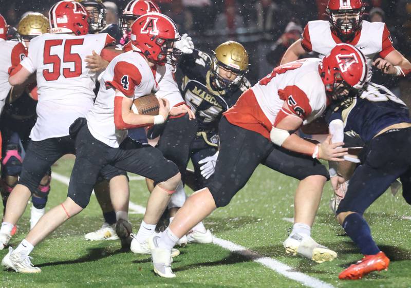 Amboy/LaMoille/Ohio's Colt McCoy, carries the ball during the 8-man I8FA championship game on Friday, Nov. 21, 2025 at April Zorn Memorial Stadium in Monmouth.