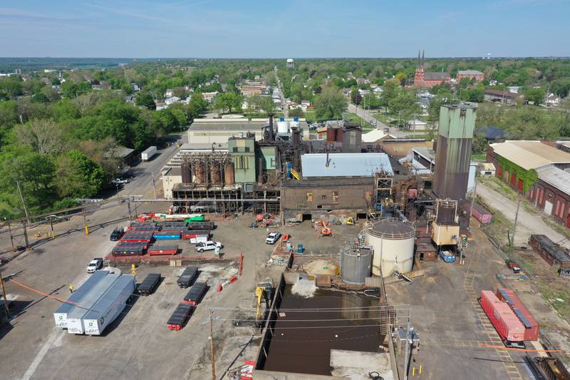 An aerial view of the Carus Chemical Company four months after the fire on Thursday, May 11, 2023 in La Salle..