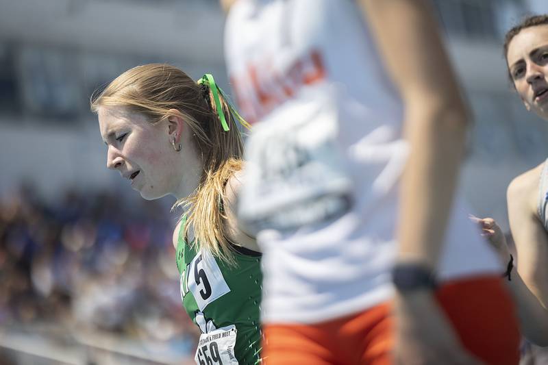 Seneca’s Evelyn O’Connor finishes her run in the 800 Saturday, May 20, 2023 during the IHSA state track and field finals at Eastern Illinois University in Charleston.