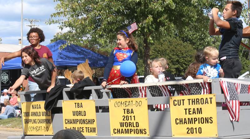 The Combat-Do float makes it's way down South Main Street during the 54th annual Homestead Festival parade on Saturday, Sept. 6, 2025 in Princeton.