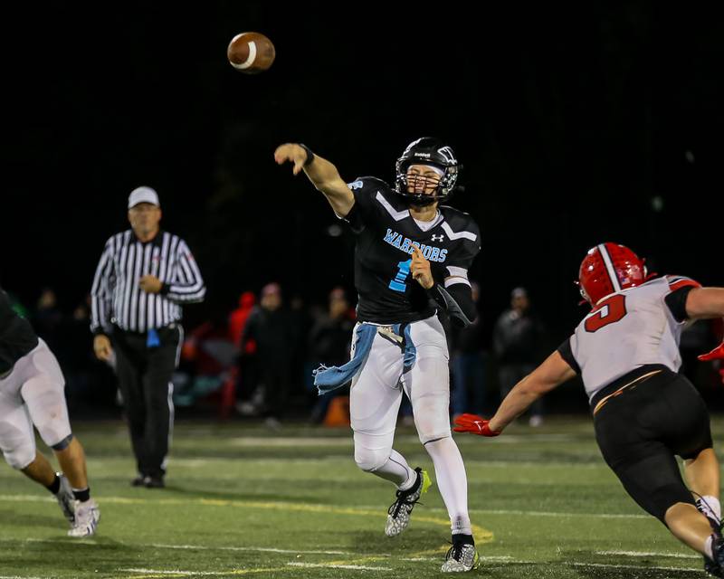 Willowbrook's Arthur Palicki (1) passes during Class 7A football playoff game between Yorkville at Willowbrook.   Oct 27, 2023.