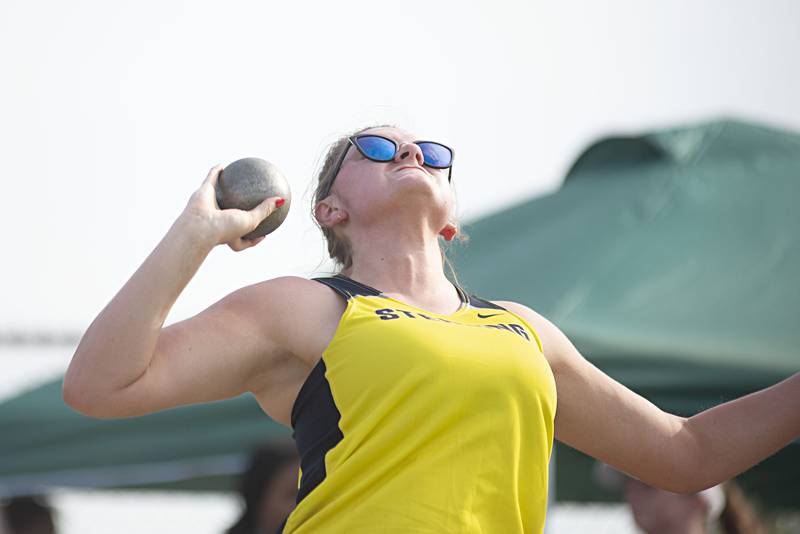 Sterling's Kate Rowzee throws the shot at the 2A track sectionals in Geneseo on Wednesday, May 11, 2022.