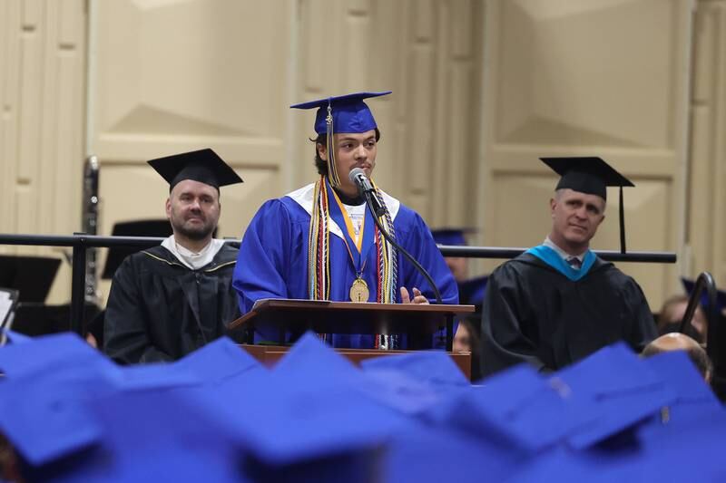 Graduate Rafael Gutiérrez gives the Student Address at the Joliet Central Class of 2023 Commencement Ceremony on Saturday, May 20, 2023, in Joliet.