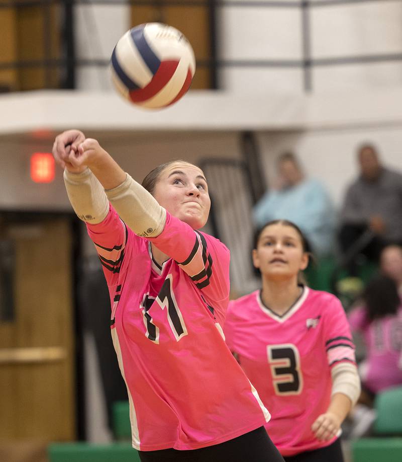 Rock Falls’ Miley Bickett makes a pass against Stillman Valley Tuesday, October 8, 2024 at Rock Falls High School.