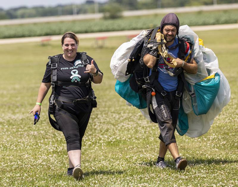 Ember Dunn is all smiles after making her first jump Friday, June 27, 2025, in Rochelle.