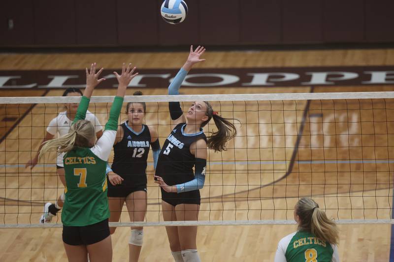 Joliet Catholic’s Delani Kirstein goes up for the shot against Providence on Thursday, Sept. 14, in Joliet.