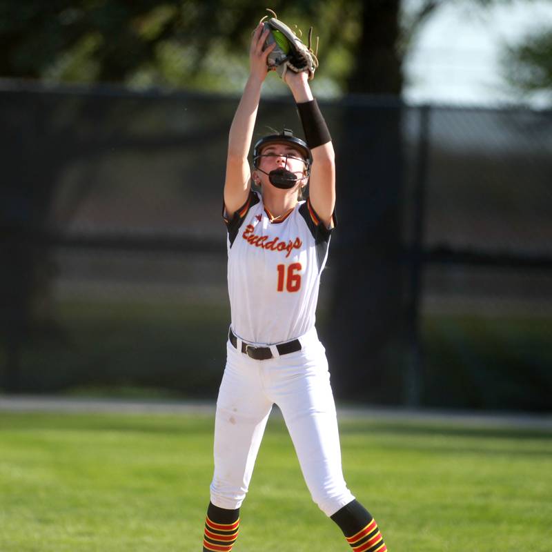 Batavia's Leah Paganelis makes a catch during a game on Tuesday, May 6, 2025 against Geneva in Batavia.
