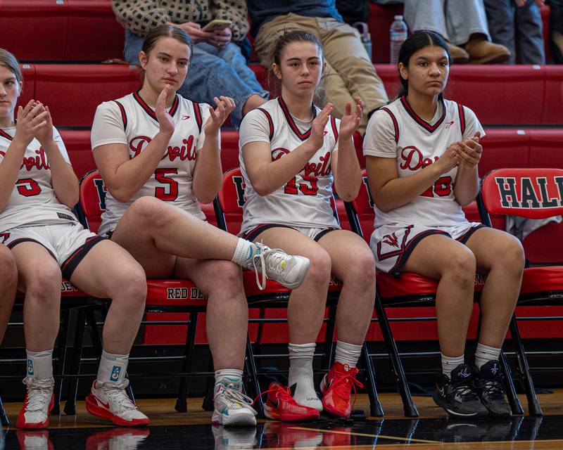 Hall Lady Devil basketball team clap during  the 2026 Hall High School Hall of Fame ceremony on Saturday, January 31, 2026 at Hall High School in Spring Valley.