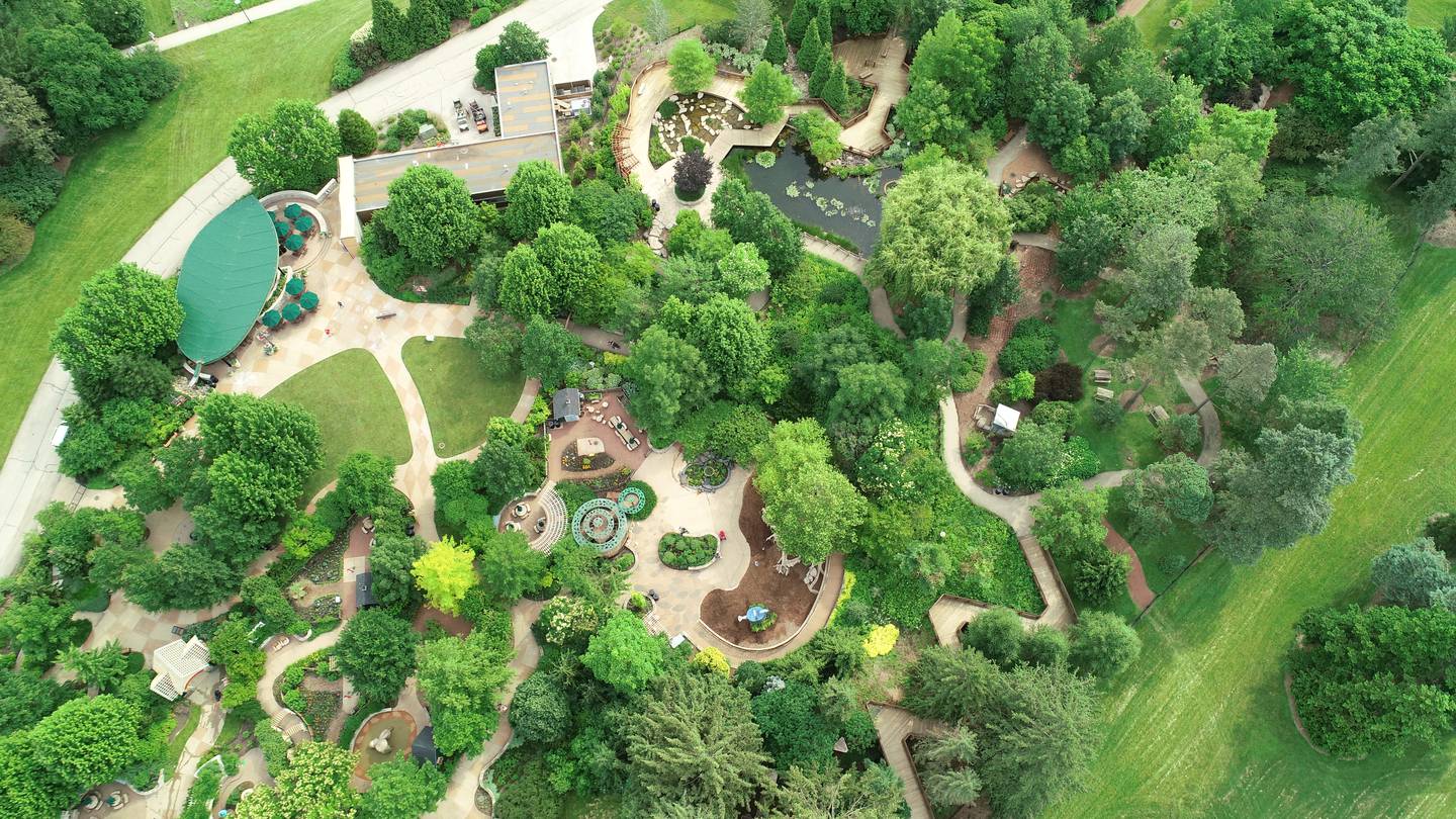 An aerial view of the Children's Garden at the Morton Arboretum.