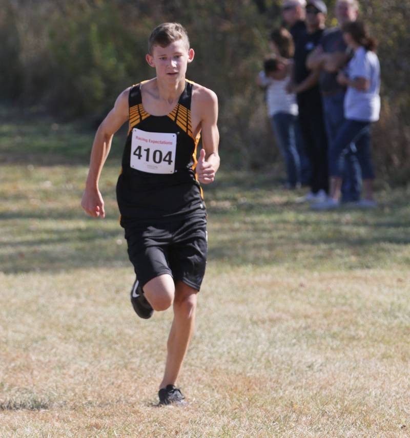 Putnam County's Brayden Zuniga runs in the Class 1A Regional Cross Country boys race on Saturday, Oct. 22, 2022 at the Seneca FFA Farm in Marseilles.