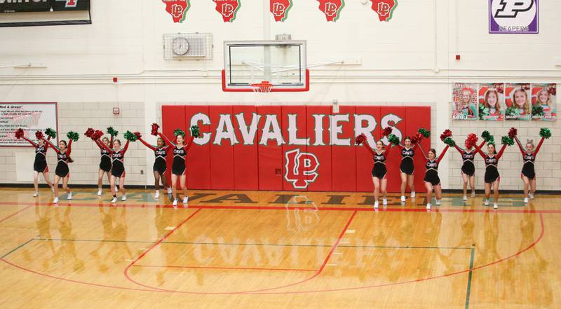 L-P cheerleaders perform during a timeout in Sellett Gymnasium on Friday, Jan. 13, 2023 at L-P High School.