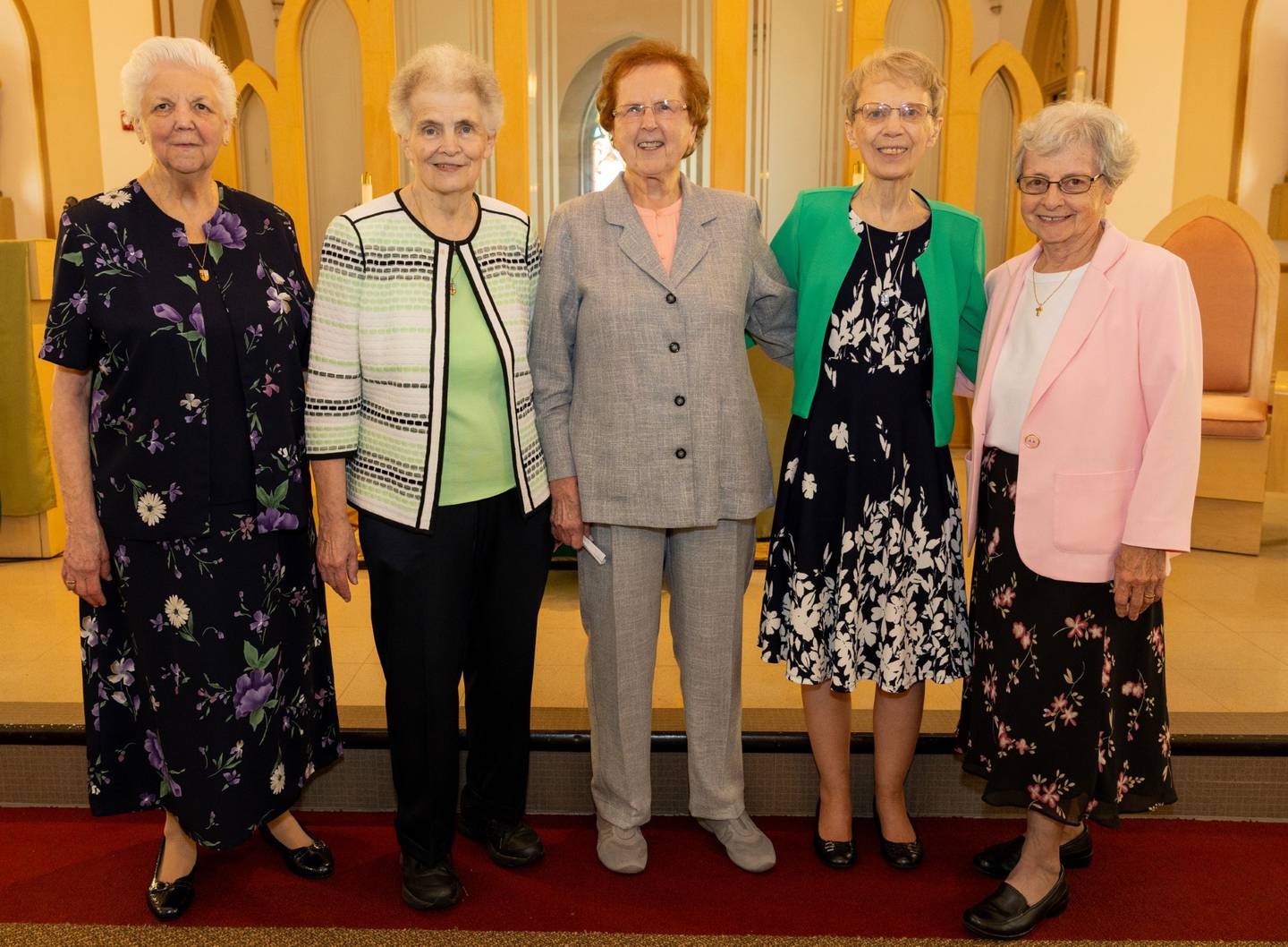 Members of the Sisters of St. Francis of Mary Immaculate post for a photograph. They are (from left) Sisters Martha Eckstein, Mary Ann Hamer, Margaret McGuckin, Elaine Kerscher and Marianne Saieg.