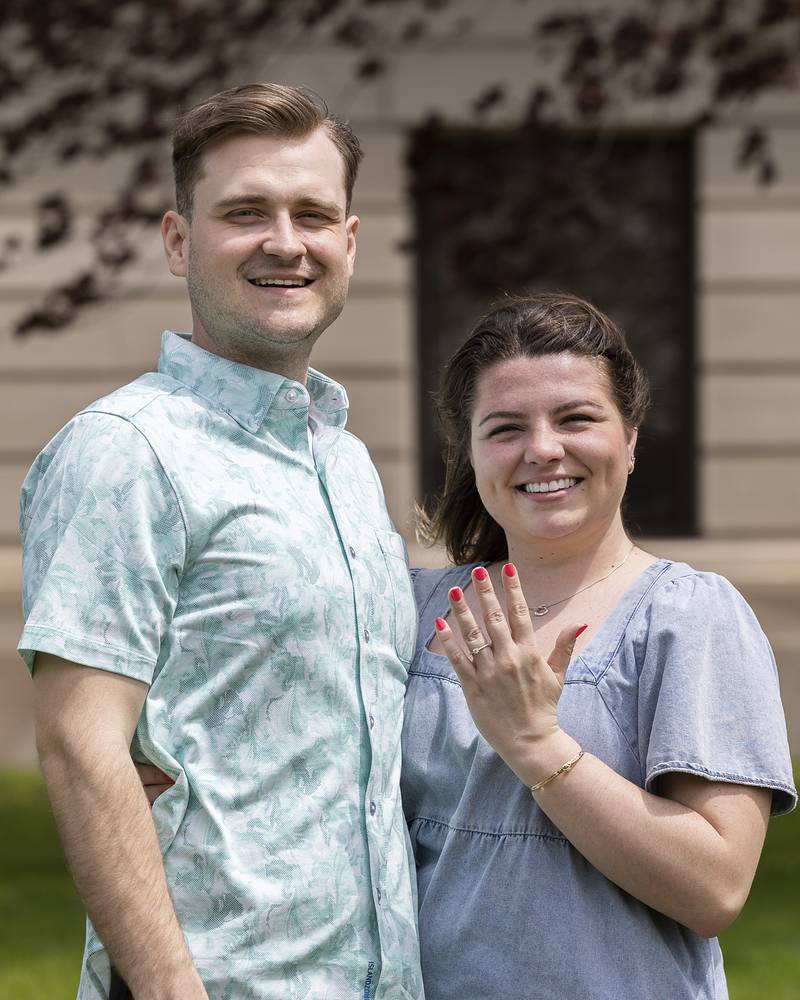 Riley Dixon, great-great-great-great-great grandson of Dixon founder John Dixon, proposed to girlfriend Emma Walsh of Lombard under the Dixon arch Saturday, April 27, 2024.