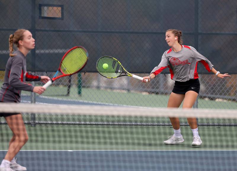 Timothy ChristianÕs Crystina Lee & Jane Carter in the 1A Doubles Final match during at the IHSA State Tennis Finals Saturday October 21, 2023 in Buffalo Grove.