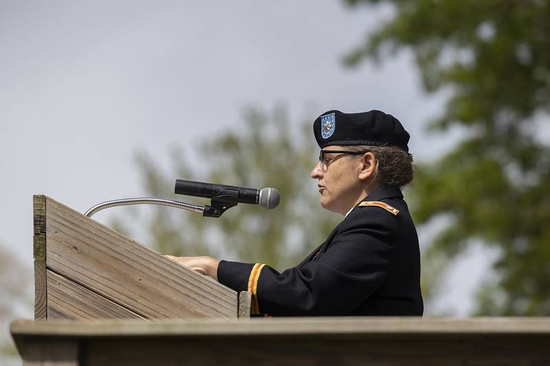 Lt. Col Cheryl Kulavic-Knope delivers the keynote address Monday, May 26, 2025, during a Memorial Day ceremony in Dixon. Kulavic-Knope reminded us that “there is no freedom without bravery.”