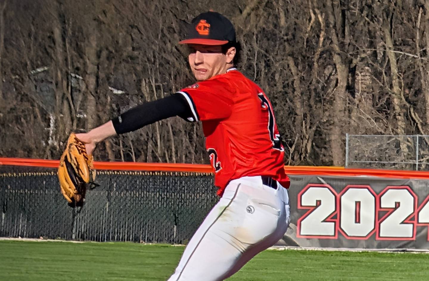 Crystal Lake Central's Johnny Geisser delivers a pitch against Hampshire in a Fox Valley Conference baseball game Friday, April 10, 2026, in Crystal Lake.