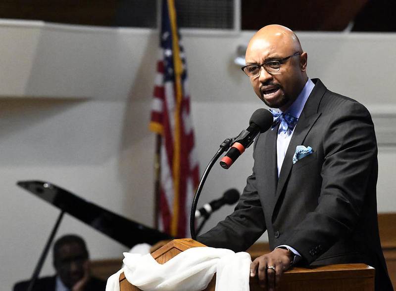 Vincent F. Cornelius speaks Sunday to a congregation at Mount Zion Baptist Church during the congregation's annual Martin Luther King Jr. Service Joliet.