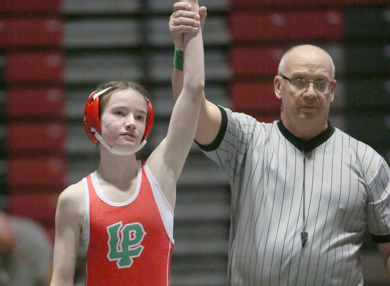 L-P's Kalista wins her match against Ottawa on Thursday, Jan. 9, 2025 in Sellett Gymnasium at L-P High School.