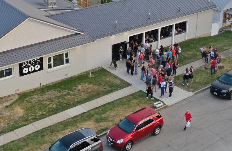 St. Margaret's Health employees gather at Jack's Tap St. on Friday, June 16, 2023 in Spring Valley. The restaurant served finger food, and had live music. Food was donated by area businesses.