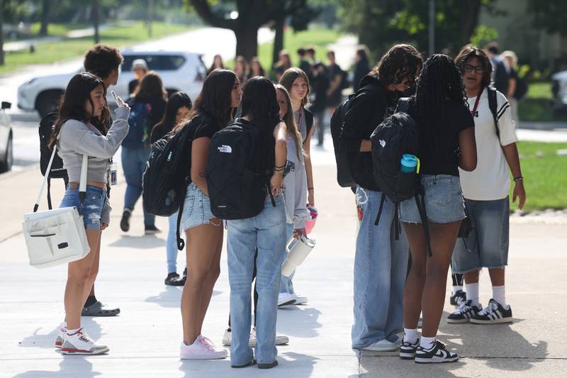 Students return to Lockport Township High School Central Campus for the first day of the new school year on Monday, August 19, 2024.