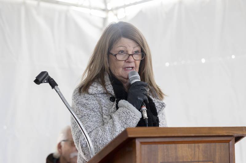 Morrison Community Hospital CEO Pam Pfister talks about the hospital’s latest addition Thursday, Dec. 5, 2024, during a groundbreaking.