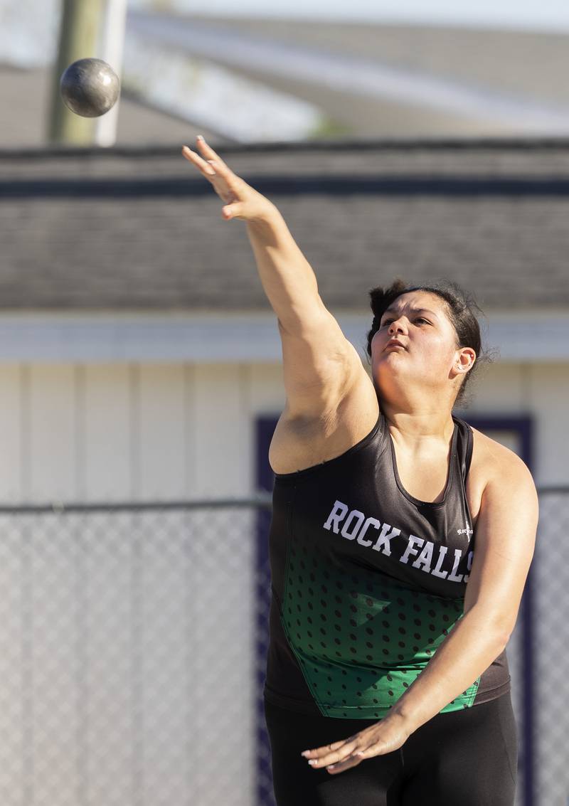 Rock Falls Art Reyna fires the shot Thursday, May 8, 2025, during the girls Big Northern Conference track meet.