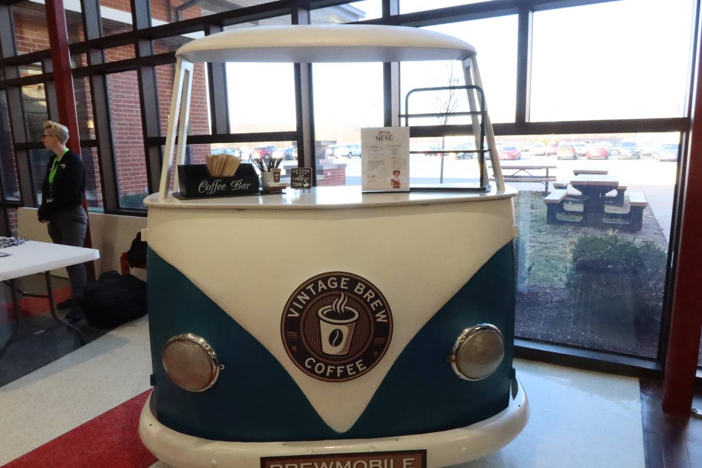 Yorkville Brew Den welcomes their newest edition, the “Brewmobile”, a coffee cart on wheels located in the high school's athletic lobby.