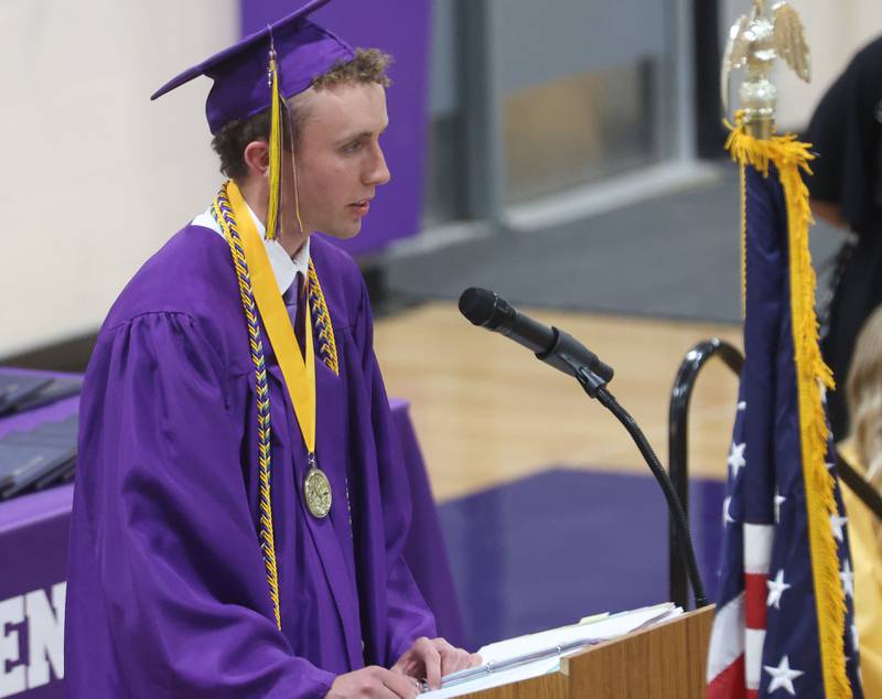 Serena High School salutatorian Finn Rosengren speaks during the Serena High School Class of 2026 commencement ceremony on Saturday, May 23, 2026 at Serena High school.