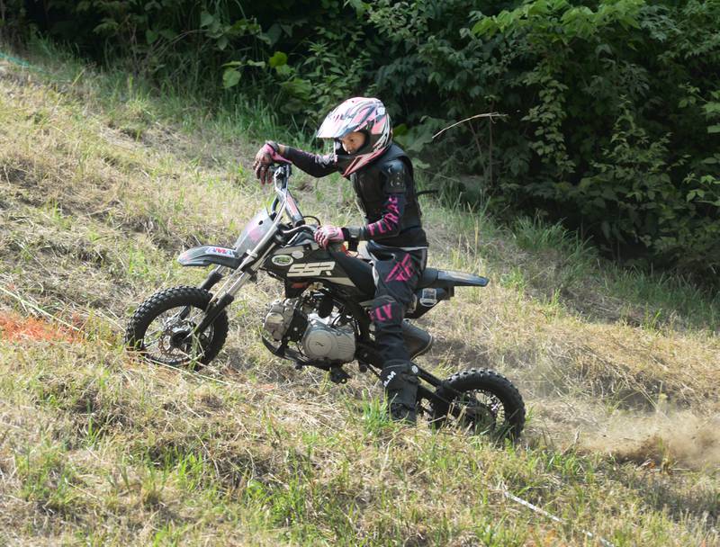 Riley Prebula, 10, of Polo, competes in the kids' division at the Rock River Riders Motorcycle Club's Father's Day Hillclimb on Sunday, June 15, 2025.