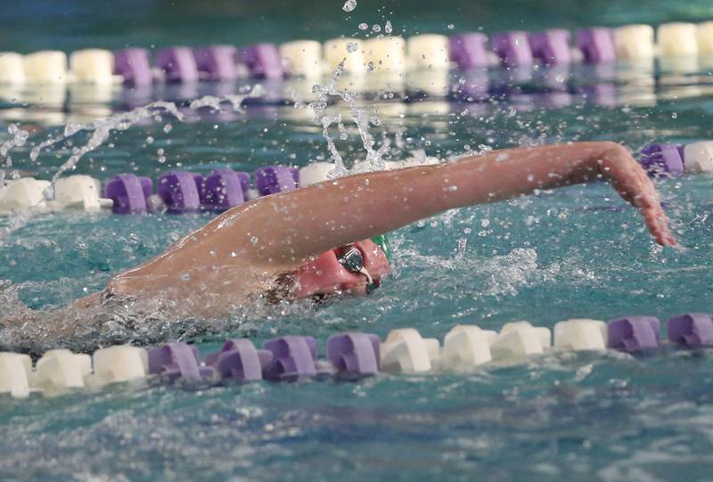 L-P co-op's Emma Short competes in the 200 yard freestyle on Tuesday, Oct. 8, 2024 at the Illinois Valley YMCA in Peru.