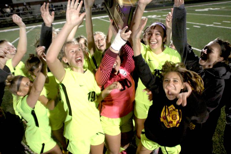 Richmond-Burton’s Rockets celebrate a win over Willows in Class 1A Sectional title soccer action at Richmond Friday night.
