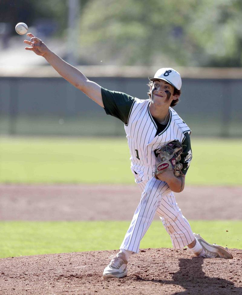 Grayslake Central's Will Schufreider delivers a pitch during the IHSA Class 3A sectional semifinals, Thursday, June 2, 2022 in Grayslake.