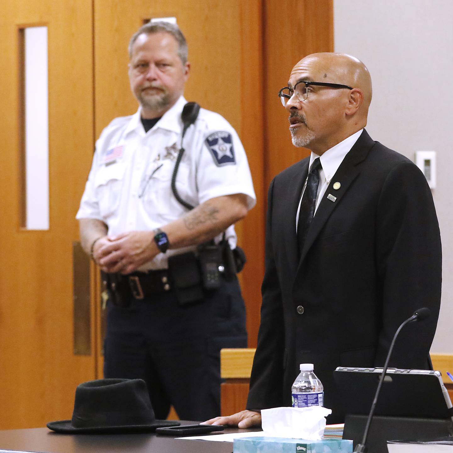 Carlos Acosta address the court on Thursday, June 6, 2024, during his sentencing hearing before Lake County Judge George Strickland. Acosta, a former Illinois Department of Children and Family Services employee, who was found criminally guilty for mishandling the case of AJ Freund before the Crystal Lake boy was killed by his mother, as sentenced to six months in jail and 30 months of probation.