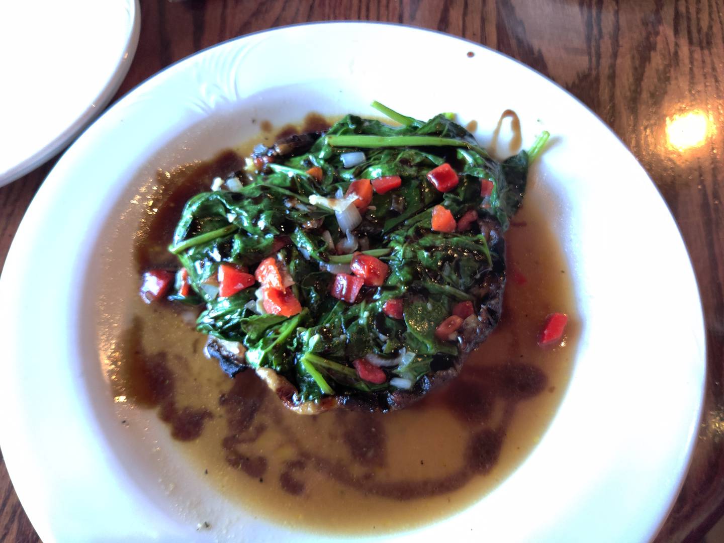 Spinach-stuffed portabella mushroom at Stockholm's in Geneva.