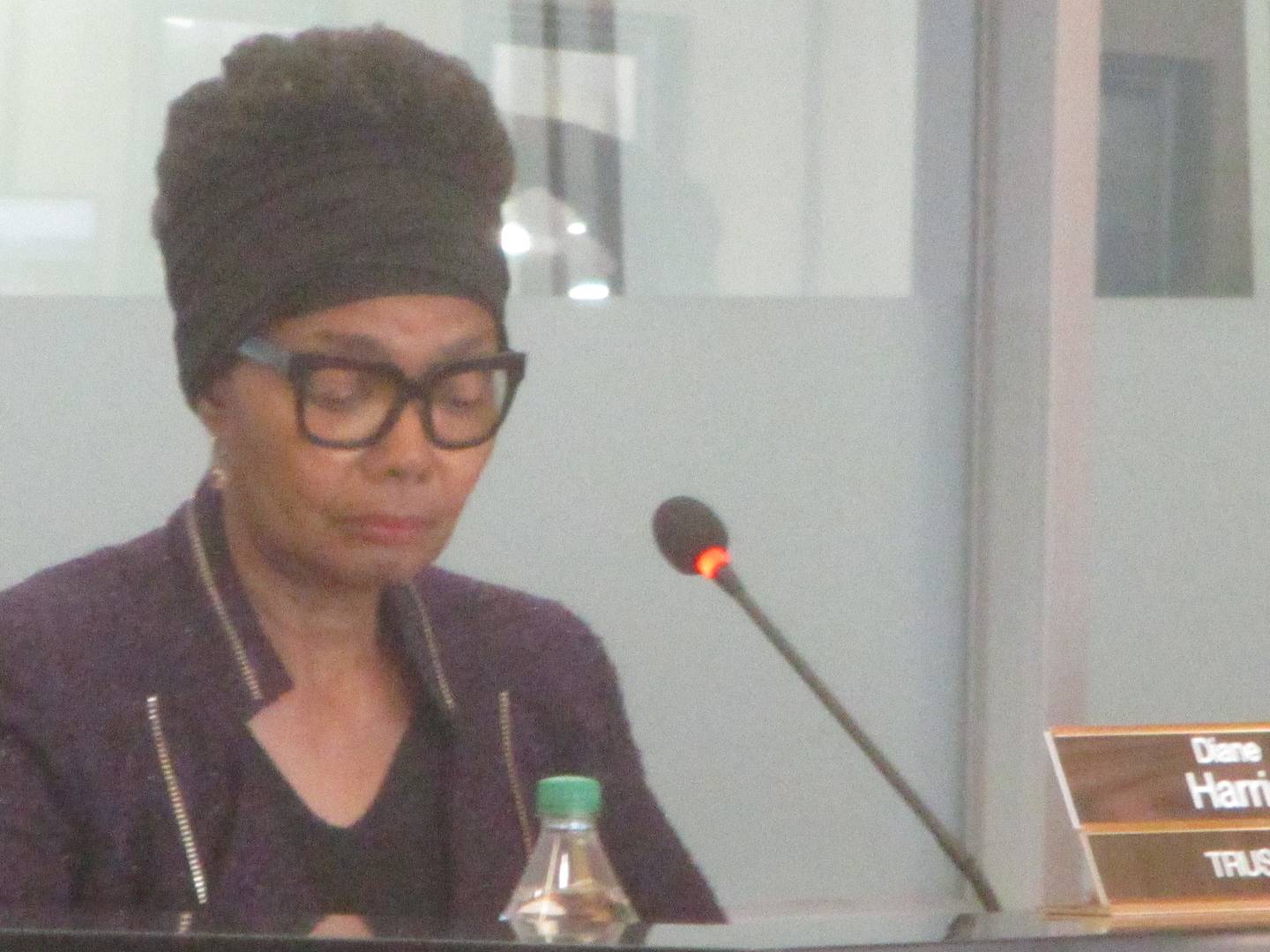 Joliet Junior College Trustee Diane Harris waits for a board meeting to start on Oct. 7, 2024.