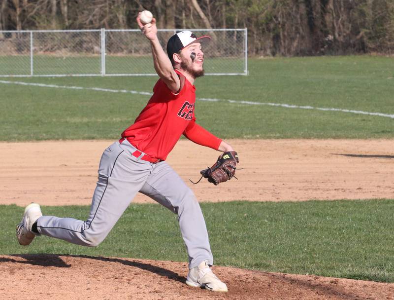 Indian Creek's Jacob Coulter lets go of a pitch against St. Bede on Thursday, March 28, 2024 at St. Bede Academy.