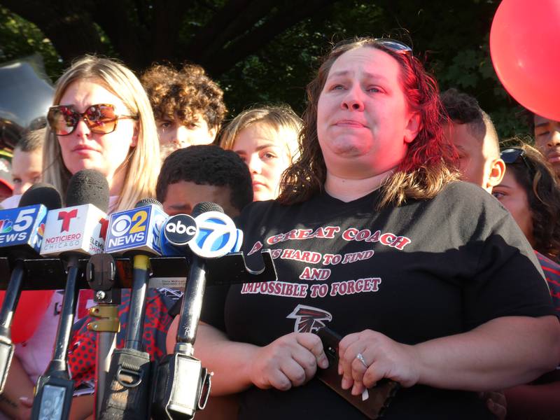 A prayer vigil and balloon release was held at Oriole Park in Chicago on Monday night, August 1, 2022 to mourn the loss of seven killed, including Lauren Dobosz and her four children, in a tragic car crash that occurred Sunday on I-90 near Hampshire.