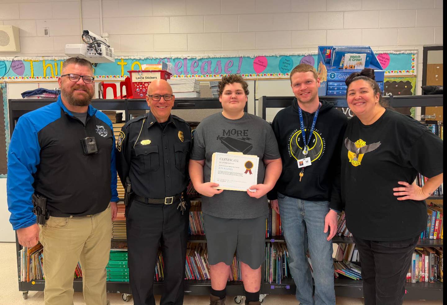 According to Facebook, Lt. Doug Bernabei and SRO Officer Brian Zebron presented Mertes with a certificate of appreciation on Friday Jan. 10 for his unwavering dedication, calm, outstanding performance and valuable contributions to the emergency medical system.