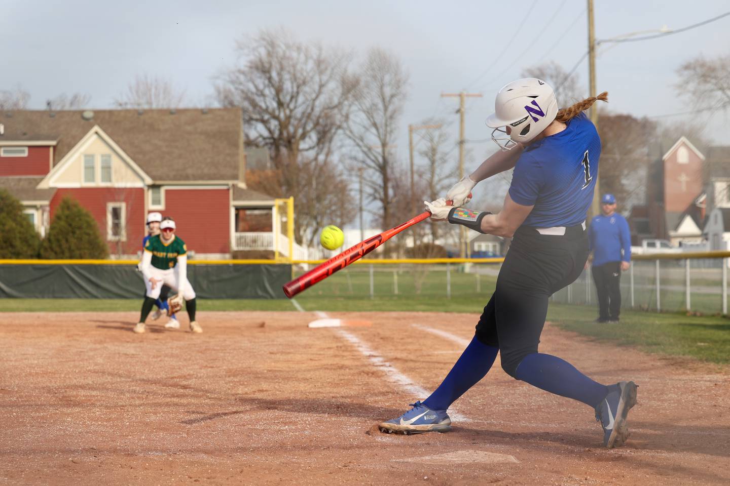 Milford/Cissna Park's Addison Lucht connects for a triple during Grant Park's 12-2 victory in six innings on Wednesday, March 25, 2026.