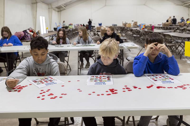 Amboy fifth graders play a game of ag career BINGO Friday, April 25, 2025, during an Ag Expo workshop.