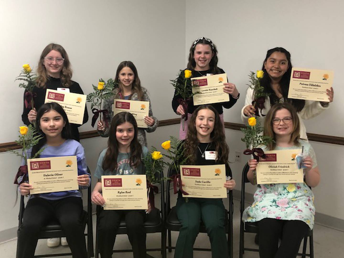 Fifth grade girls honored included (front, from left) Valeria Oliver, St. Michael School; Rylee Reel, Woodland School; Jade Carillo and Olivia Friedrich, both of Northlawn School. (Second row, from left) Harley Breese, Woodland School; Kabrie Kling, Ransom School; Lorelei Kaschak, Northlawn School and Paloma Villalobos. Not pictured: Alex Pedelty and Melisa Chavez, Northlawn School.