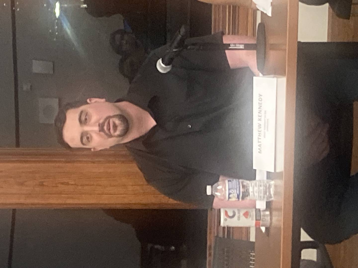 Matthew Kennedy speaking at the Joliet Public Schools candidate forum at the Joliet Public Library on Wednesday, Feb. 26, 2025.