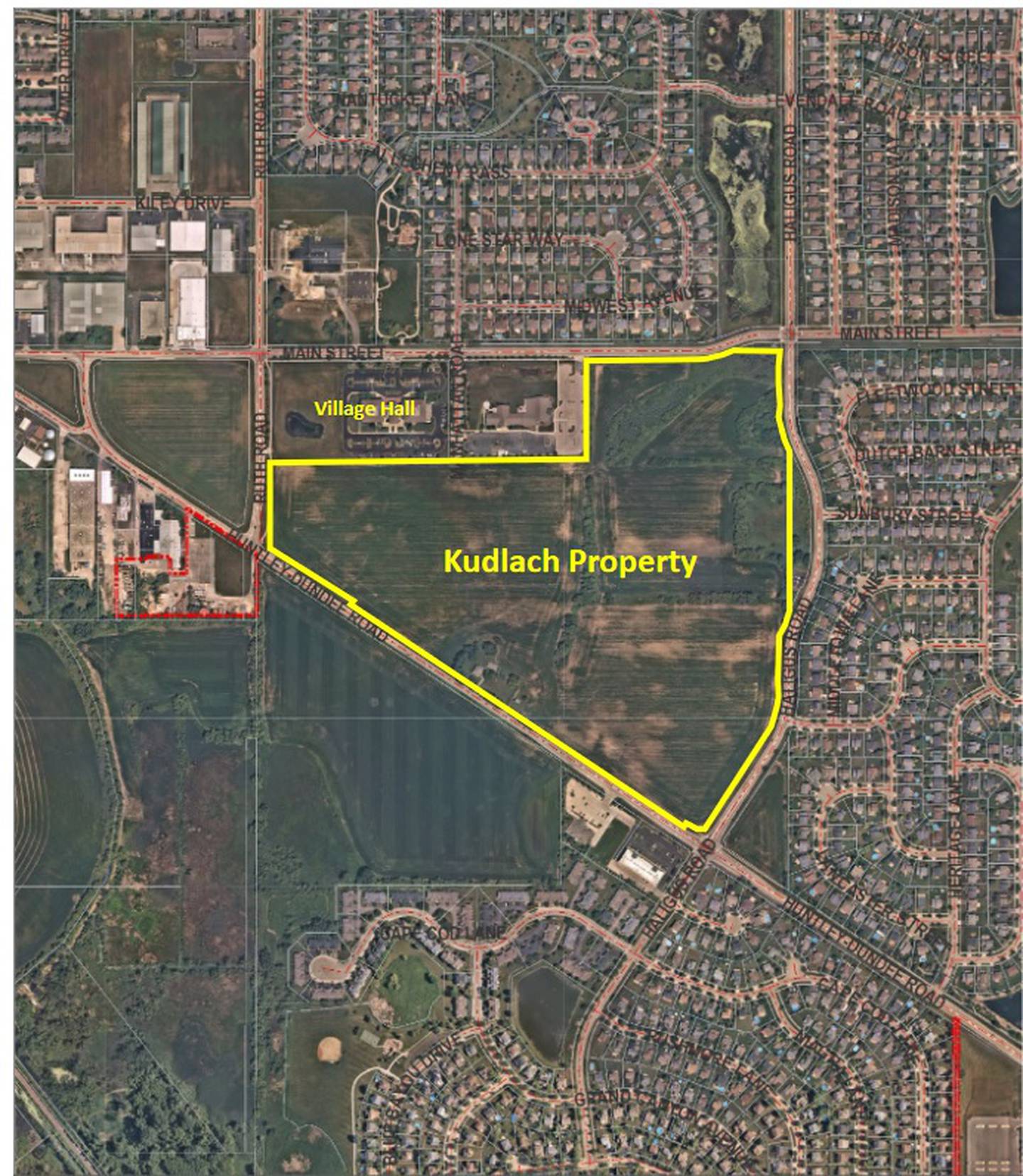 The Kudlach Property on the eastern side of Huntley is slated to have 173 single-family houses built after Trustees approved a development project at the spot during their April 14, 2022 meeting.
