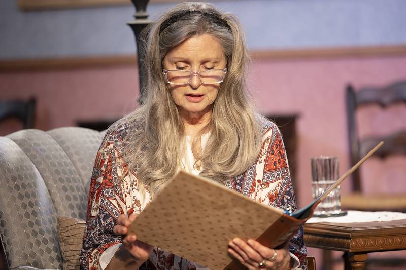 Priscilla Osbourne rehearses a scene from Performing Arts Guild’s rendition of "Love Letters" Thursday, April 11, 2024. Osbourne will be sharing the role of Melissa with Trudy Whalen, Mary Mead-Cantrell and Connie Augsburger on varying nights.