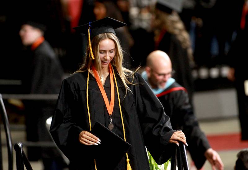 St. Charles East graduate Valerie Barrett receives her diploma during the school’s 2025 commencement ceremony on Thursday, May 22, 2025 at Northern Illinois University in DeKalb.