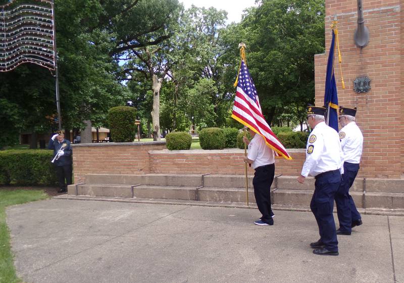 The Color Guard posts the American flag to begin the Memorial Day ceremony on Monday, May 27, 2024, at Veterans Memorial Plaza in Streator's City Park.