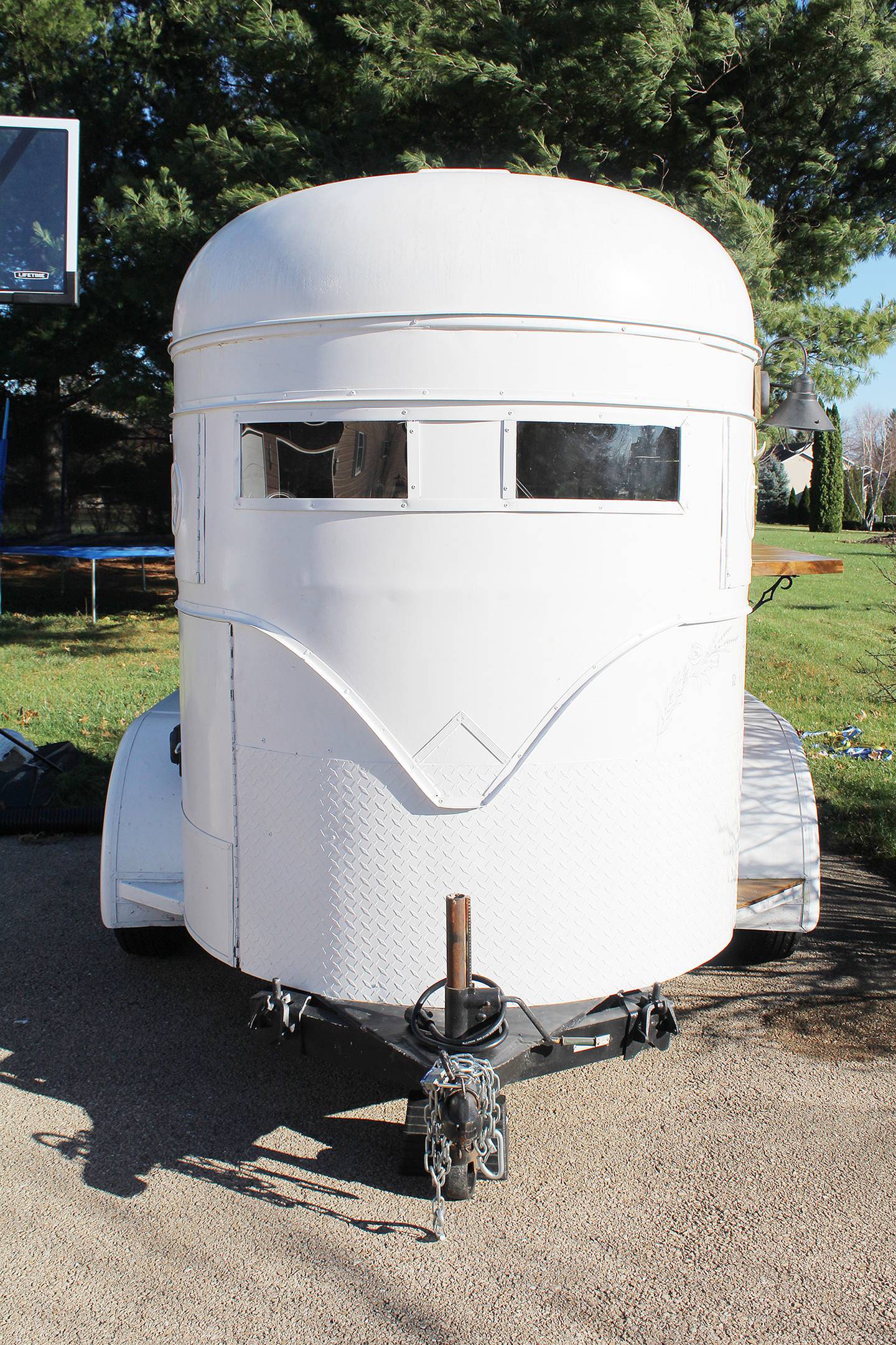 The Roaming Mare mobile bar trailer is 11 feet wide by six feet long – small in size, but big in providing drinks to liven up any party atmosphere.